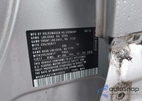 2015 Volkswagen Tiguan Se z USA, uszkodzony, nr VIN WVGBV7AX1FW110426